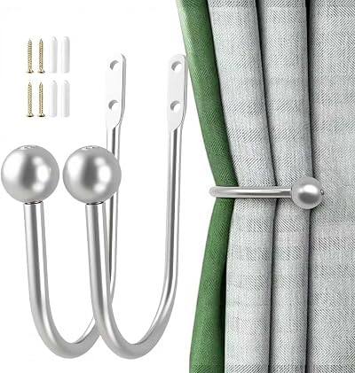 XxinXrong Metal Curtain Holdbacks 2 Pcs Wall Mounted Silver