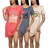 Real Essentials 3 Pack: Women's Short Sleeve Nightgown Dress – Nightshirt Pajama Sleep Shirt Sleepwear (Available in Plus)