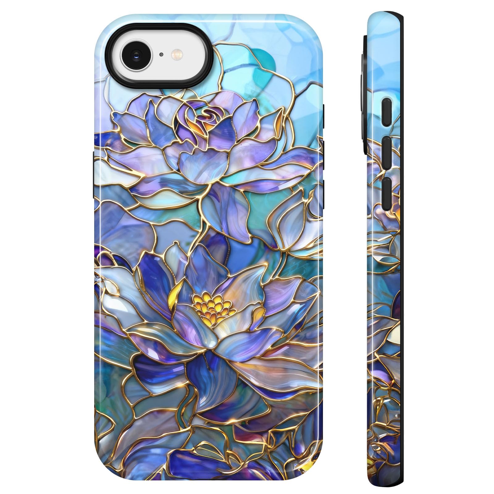 Lumen for iPhone 16e & iphone 17e Case, Compatible with Magsafe, Hard Shell Cover with Camera Protection for Women Girls - Purple Lotus Stained Glass Blue Jewel Gold Mystical Water Lily Zen Aesthetic