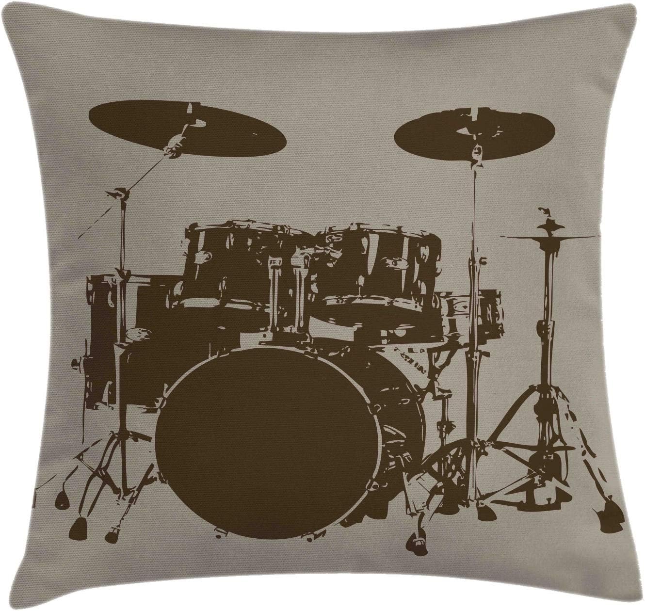 Lunarable Music Throw Pillow Cushion Cover, Grunge Drum Kit