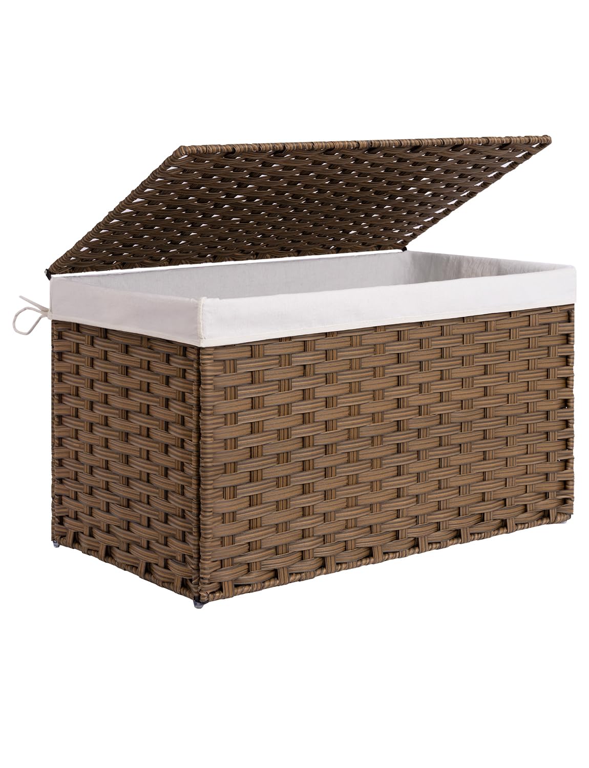Photo 1 of StorageWorks Storage Basket with Lid, 160 Liter Storage Box, Wicker Blanket Storage Basket with Handles, Foldable, Removable Fabric Liner, Metal Frame, For Bedroom, Laundry Room, Brown