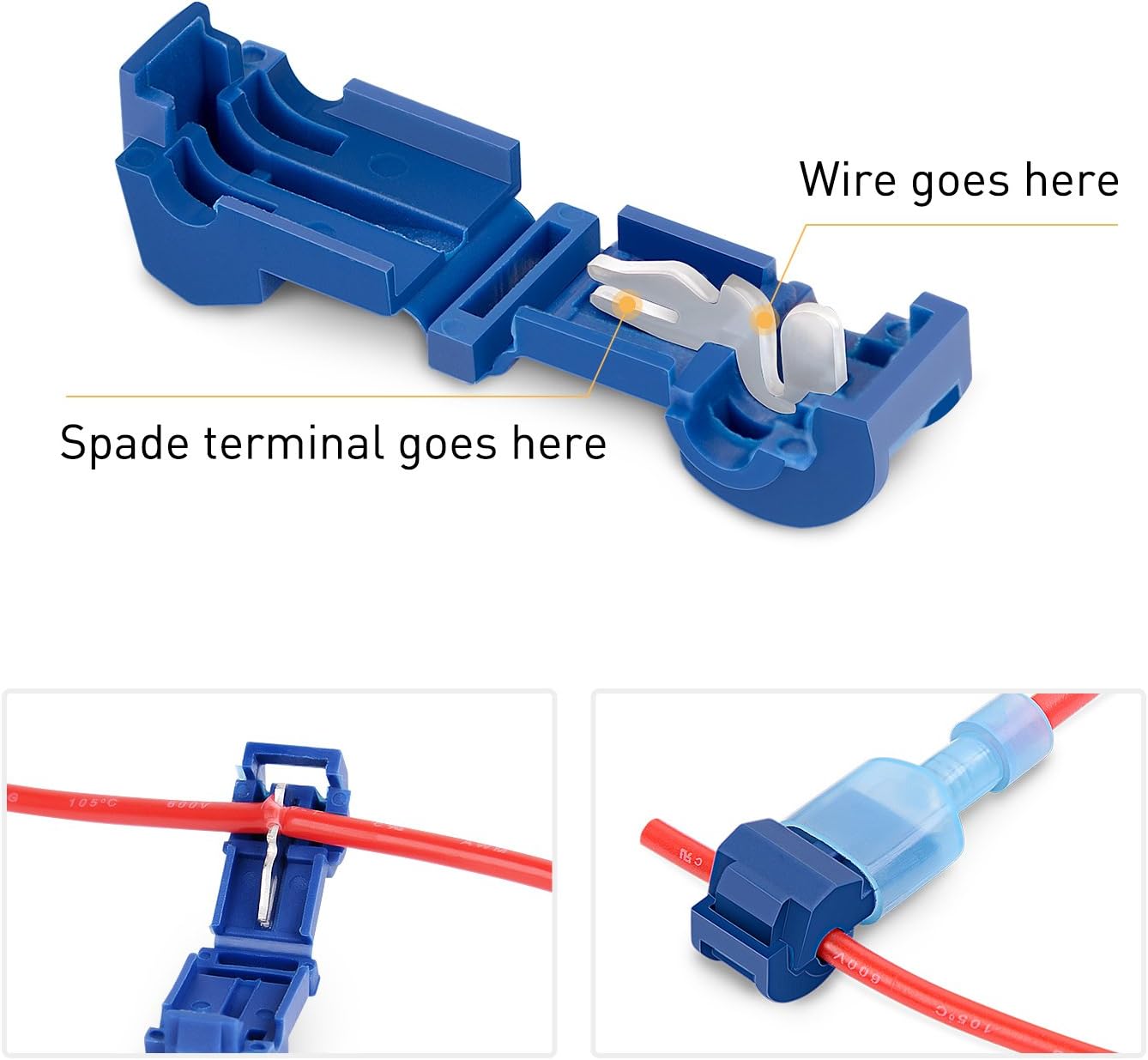 Nilight 120 Pcs/60 Pairs Quick Splice Wire Terminals T-Tap Self-stripping with Nylon Fully Insulated Male Quick Disconnects Kit, 2 Years Warranty: Automotive