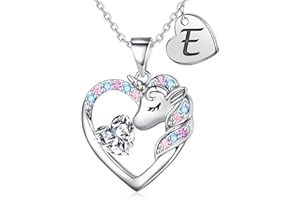 IEFRICH Christmas Gifts for Grandkids Kids - Colorful CZ Heart Initial Unicorn Necklace for Girls Jewelry Unicorn Birthday Gifts for Girls Stocking Stuffers for Kids