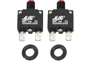 RKURCK 10 Amps Thermal Circuit Breakers 125/250V AC 32V DC Push Button Manual Reset Overload Protector Switch 10A 2 Pack