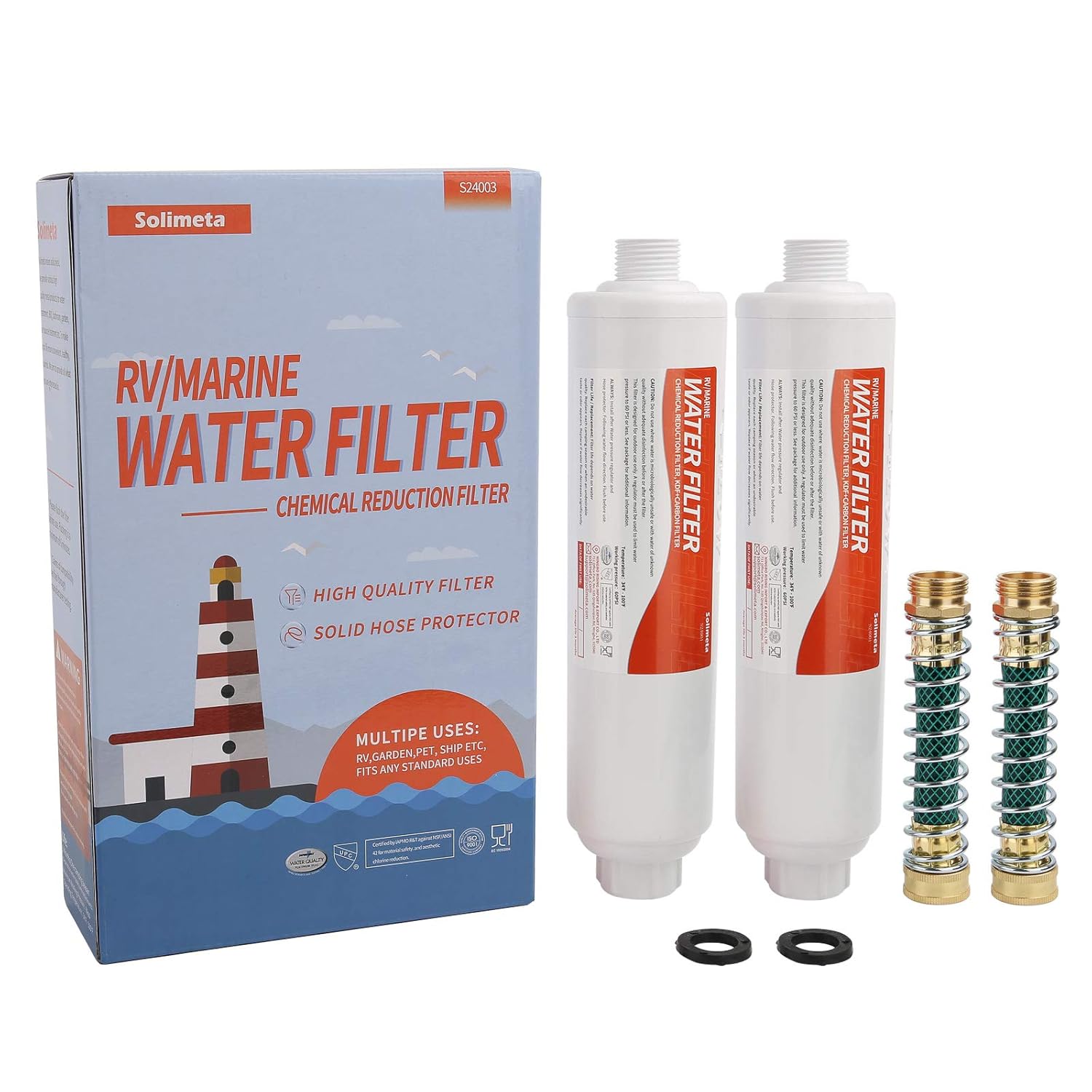 Solimeta 2 Pack R/V Marine Inline Water Filter with Flexible Hose Protector, Drinking & Washing Filter, Garden Hose Water Filter