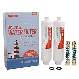 Solimeta 2 Pack R/V Marine Inline Water Filter with Flexible Hose Protector, Drinking & Washing Filter, Garden Hose Water Filter