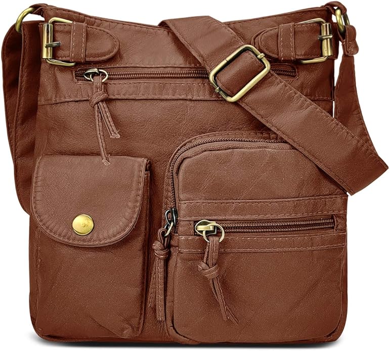 SUKRY MultiPocket Crossbody Tasche für Damen, gewaschenes Leder