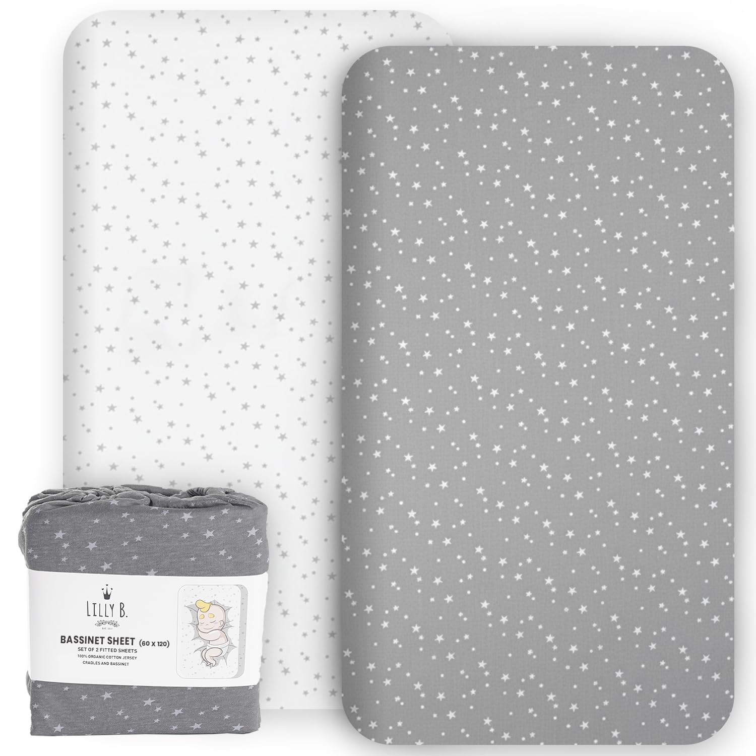 Lilly Belly - Next to Me Crib Sheets - 100% Organic Cotton Cot Sheets 120 x 60 Fitted - Cot Bed Sheets, Compatible with Next to Me Crib - All Bedside Cribs, Mini Crib up to 120x60 cm Pack of 2. — image 1