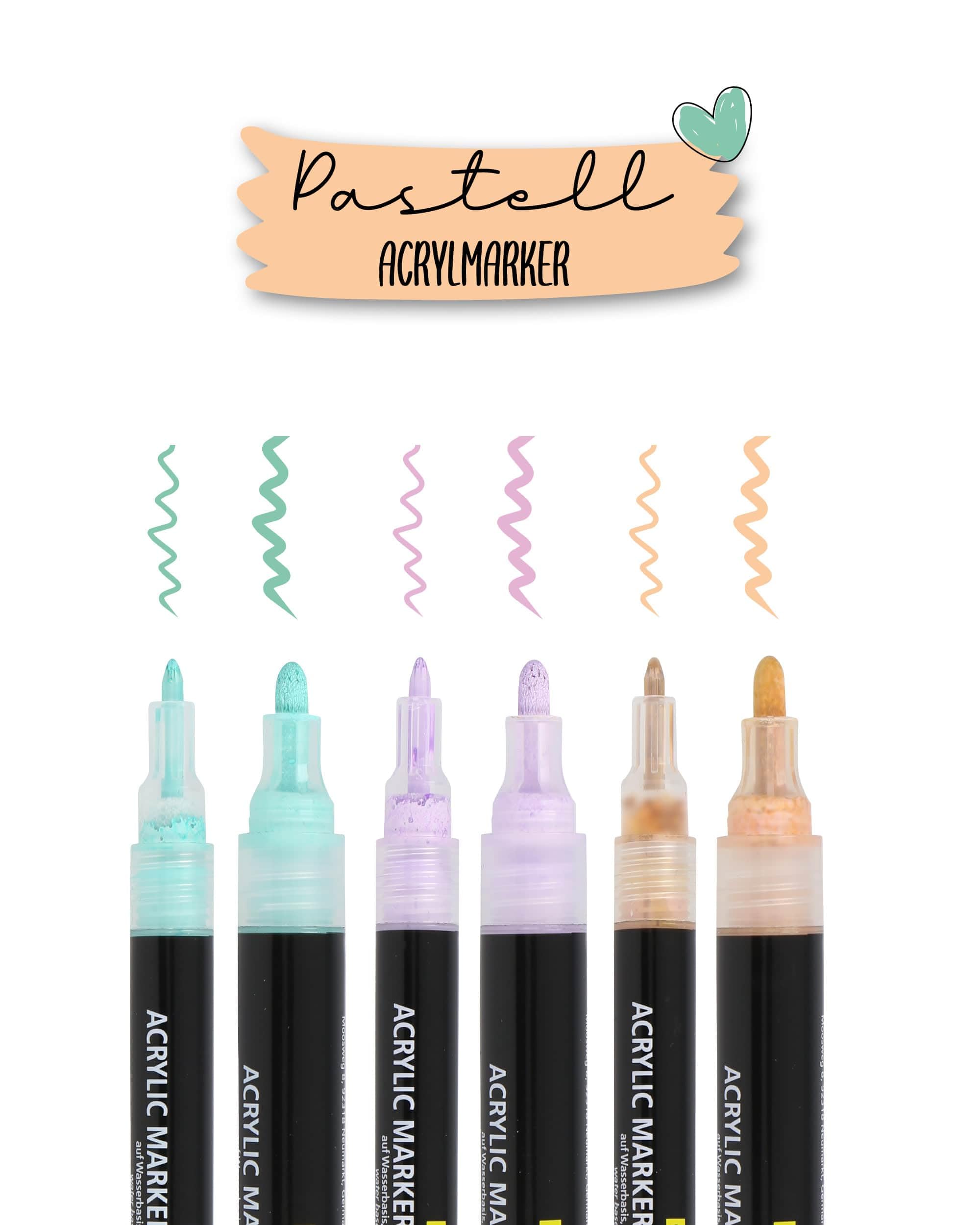 ONLINE Set of 6 Acrylic Pens Pastel Beige, Lavender, Turquoise I Strong Opaque Hand Lettering Set with Fineliner & Marker I Pastel Acrylic Markers for DIY Projects I for Paper, Glass, Wood, Stone