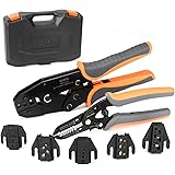 IWISS Ratcheting Crimping Tool Set 8 PCS - Quick Exchange Jaw for Heat Shrink, Non-Insulated, Open Barrel, Insulated and Non-