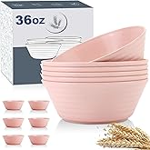 Wrova Wheat Straw Bowl Sets,6 PCS Unbreakable Cereal Bowl 36 OZ,Microwave and Dishwasher Safe Bowls,Kitchen Bowls BPA Free for Serving Soup,Oatmeal and Salad （Sakura）