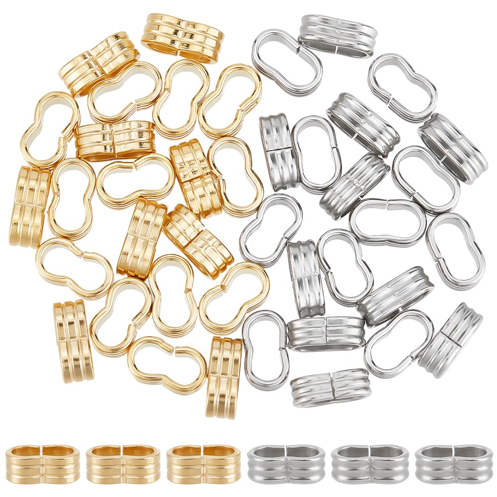 UNICRAFTALE 40Pcs 2 Colors 201 Stainless Steel Slide Charm Beads Large Hole Slider Beads Bracelet Crimp Beads Metal Spacer Beads for Cord Bracelets Jewelry Making 5x10mm