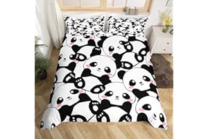 Erosebridal Kid Duvet Cover Twin, Cute Panda Bedding Set for Bedroom Decor, Kawaii Black White Bear Comforter Cover, Giant Panda Bedding Comforter Set, Cartoon Bedding Set for Childern Boys Girls