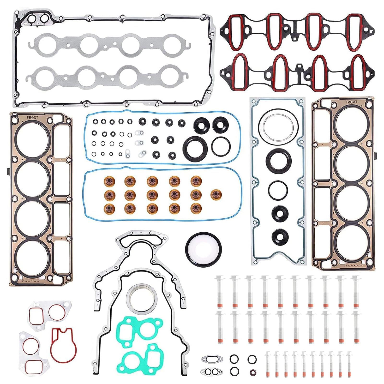 Photo 1 of 5.3L Cylinder Head Gasket Set, ES72220 Cylinder Head Bolts, Intake Exhaust Manifold Oil Pan Gasket Compatible with Chevrolet Silverado Avalanche Suburban Tahoe GMC Sierra Envoy Yukon Buick 5.3L