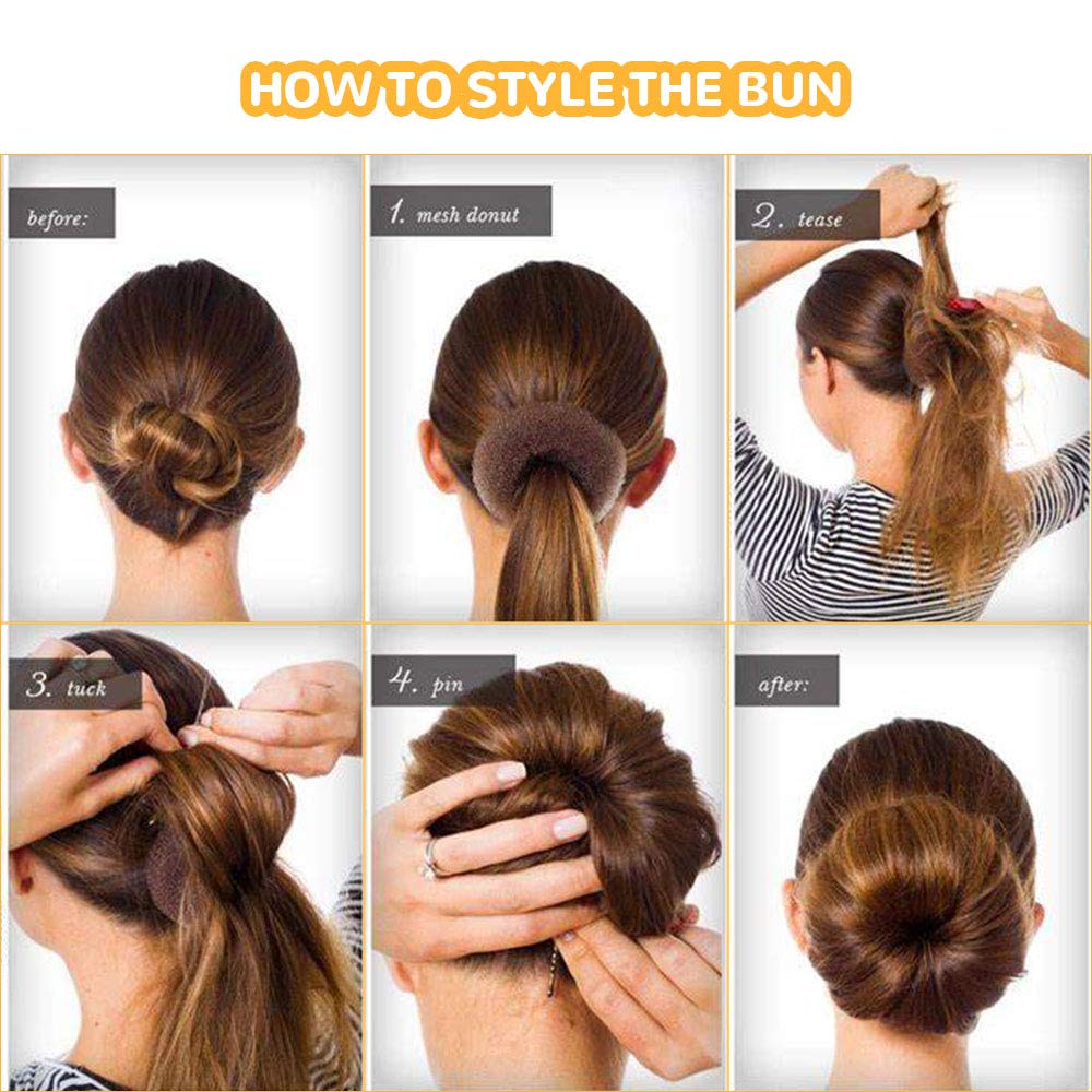 Donut Bun Maker, TsMADDTs Hair Ring Style Bun Maker Set with 7pcs Hair Bun Makers 5pcs Hair Elastic Bands 20pcs Hair Pins Dark Brown: Beauty