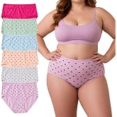 WhilyeePam Women's Cotton Underwear, Plus Size XL-5XL, 6-Pack | Mid High Waist Briefs, Heart Bow Print