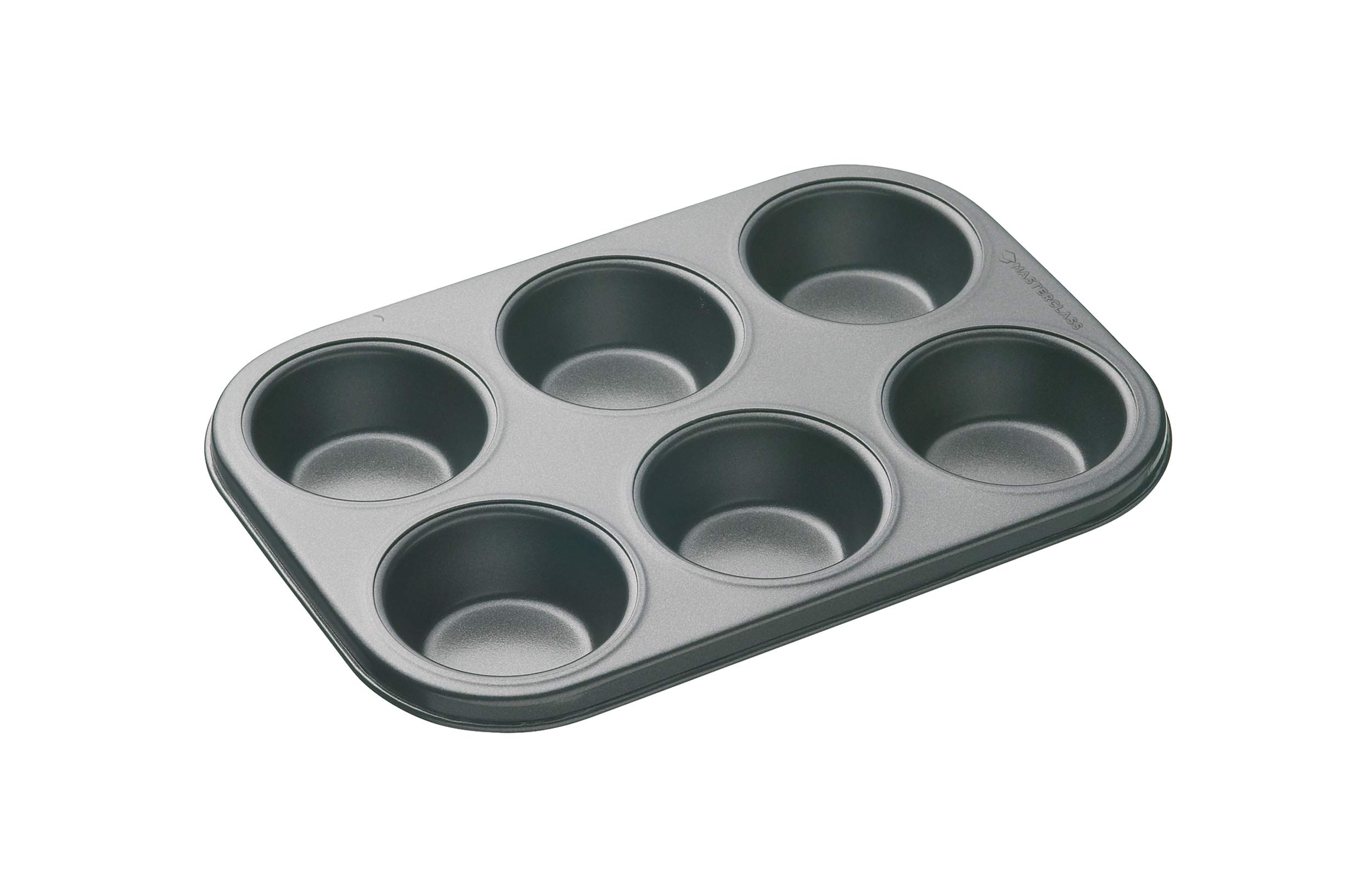 MasterClass KCMCHB6 6 Hole Muffin Tray with PFOA Non Stick, Robust 1mm Carbon Steel, 27 x 18cm Cupcake Tin , Grey