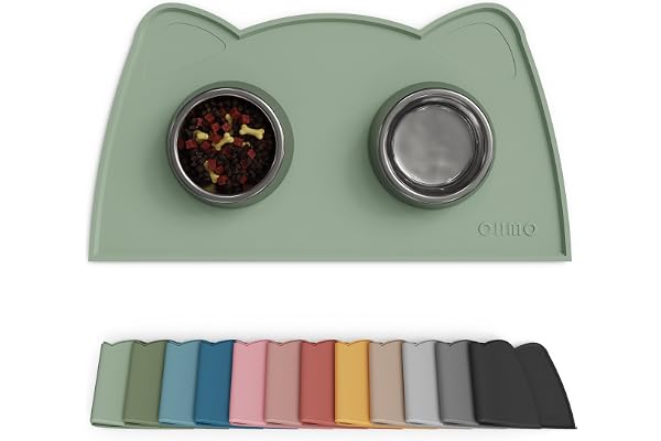 OHMO Cat Food Mat, Silicone Waterproof Dog Food Mat, Non-Skid Spill Proof Pet Feeding Mat for Food and Water, Easy to Clean D