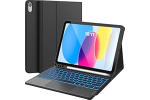 CHESONA For iPad 10th Generation Case with Keyboard (10.9", 2022), 7 Color Backlight, Multi-Touch Trackpad, Flip Stand Case with Pencil Holder, 2 Bluetooth Channels for iPad 10th 10.9 inch 2022, Black