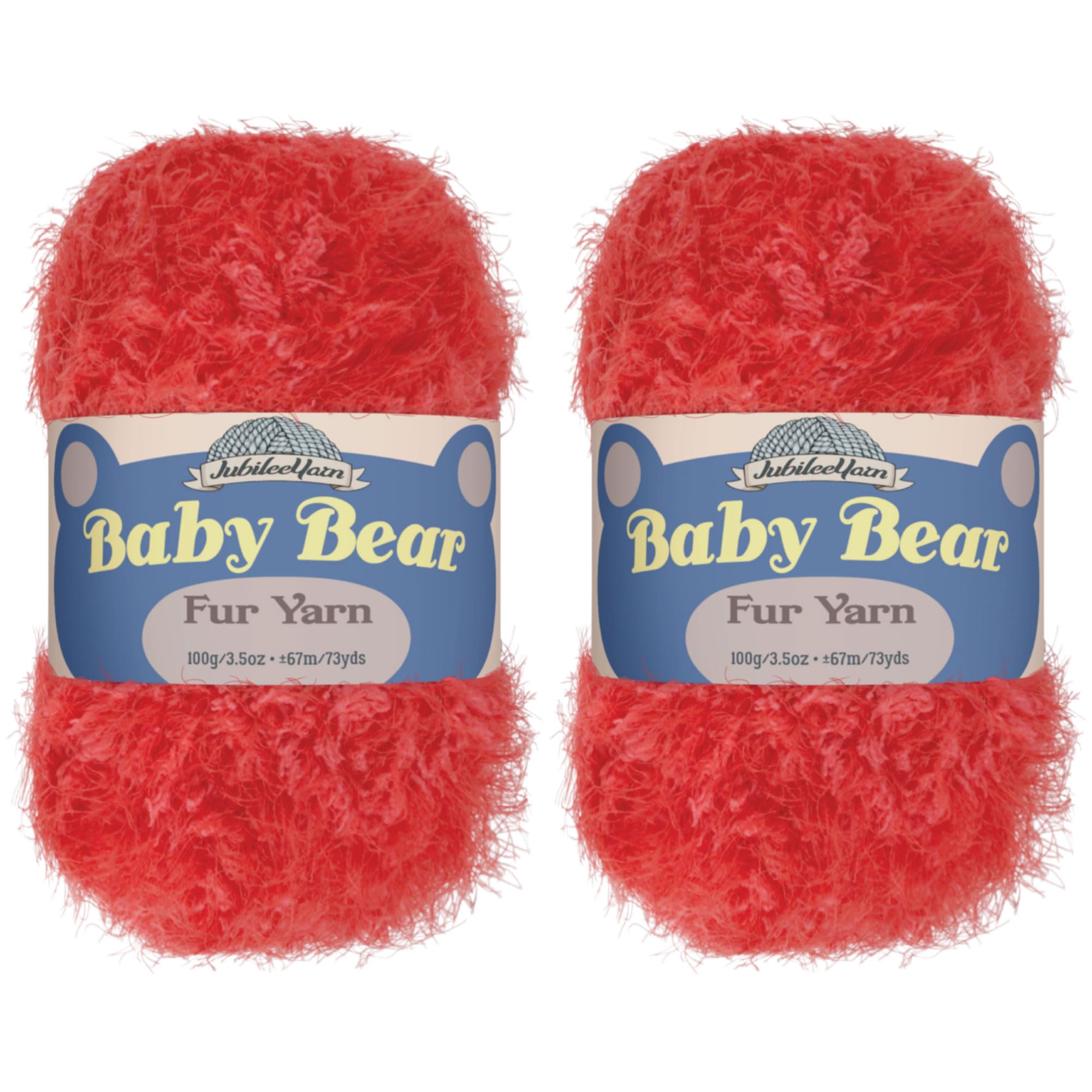 JubileeYarn Baby Bear Yarn - Chunky Weight Polyester Fur - 100g/Skein - Candy Red - 2 Skeins