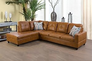 SIENWIEY Leather Sectional Couch for Living Room Furniture Sets, Leather Sectional Sofa L Shape Couch Faux Leather Living Room Set Sofa and Chaise 2 Piece(Ginger,Facing Left Chaise)