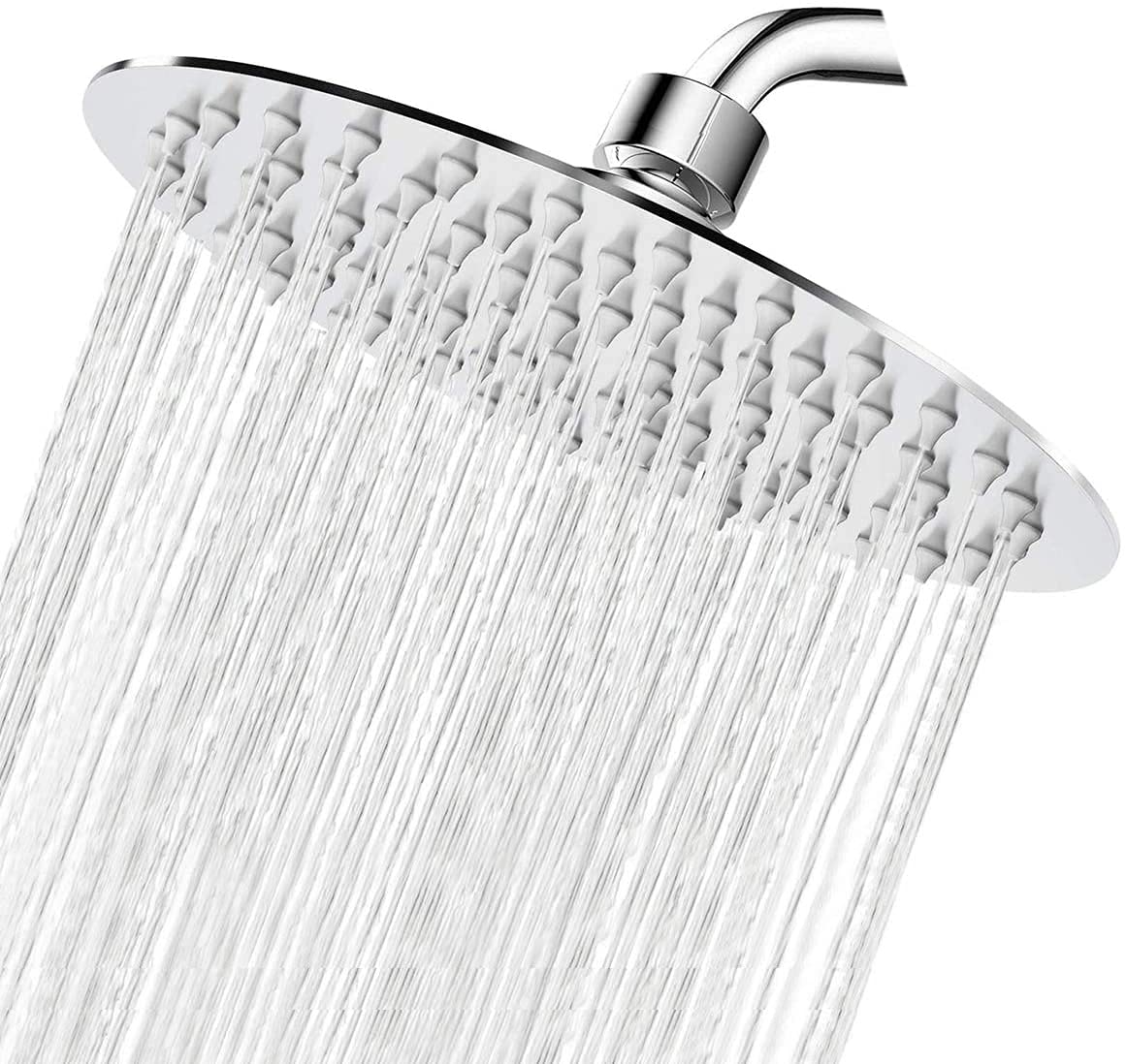 Stainless Steel Slimline Round 200mm Overhead Shower Head - Anti-Limescale + Swivel Joint
