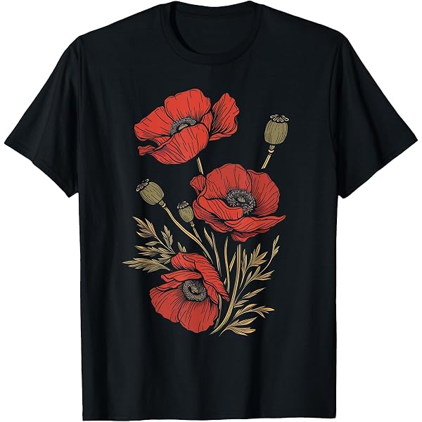 Amazon.com: Women's Red Poppy Botanical Poppies Red Poppy V-Neck T