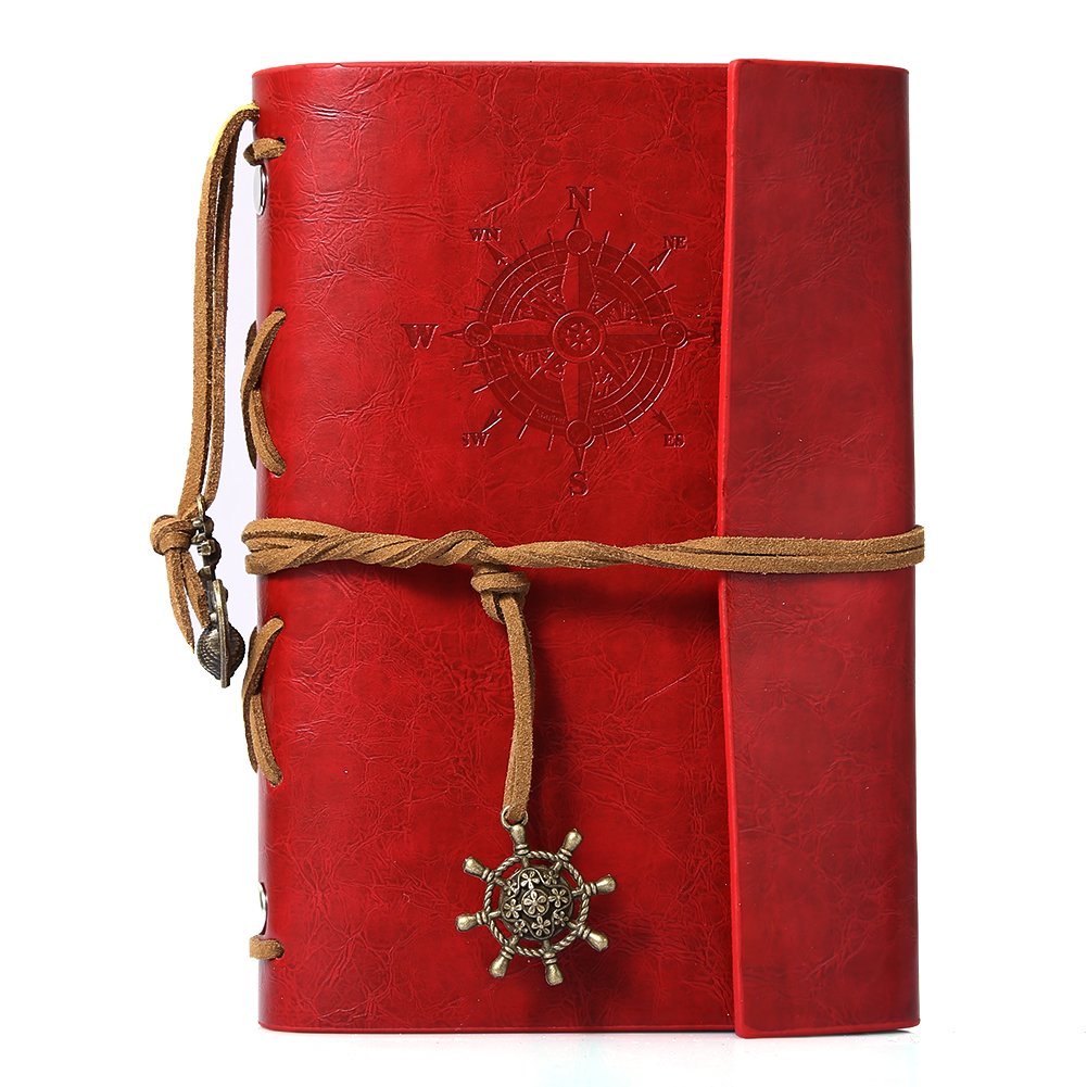 Candora Traveler's Handbook Vintage Diary Notebook Leather Travel Planner Notebook Journal (Red)