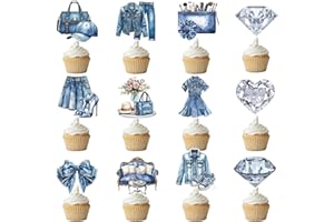 Deorfuy Denim and Diamonds Party Decorations - 24PCS Denim and Diamonds Cupcake Toppers Birthday Decoration Jacket Jeans Cupcake Picks Decor Baby Shower Supplies