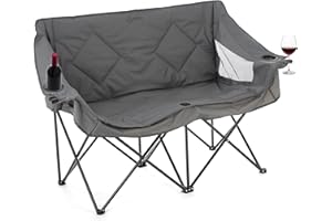 ARROWHEAD OUTDOOR Portable Folding Double Duo Camping Chair Loveseat w/ 2 Cup & Wine Glass Holder