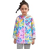 QPANCY Girls Rain Jackets Lightweight Waterproof Hoodie Mid-Length Raincoats Kids Outdoor Windbreaker