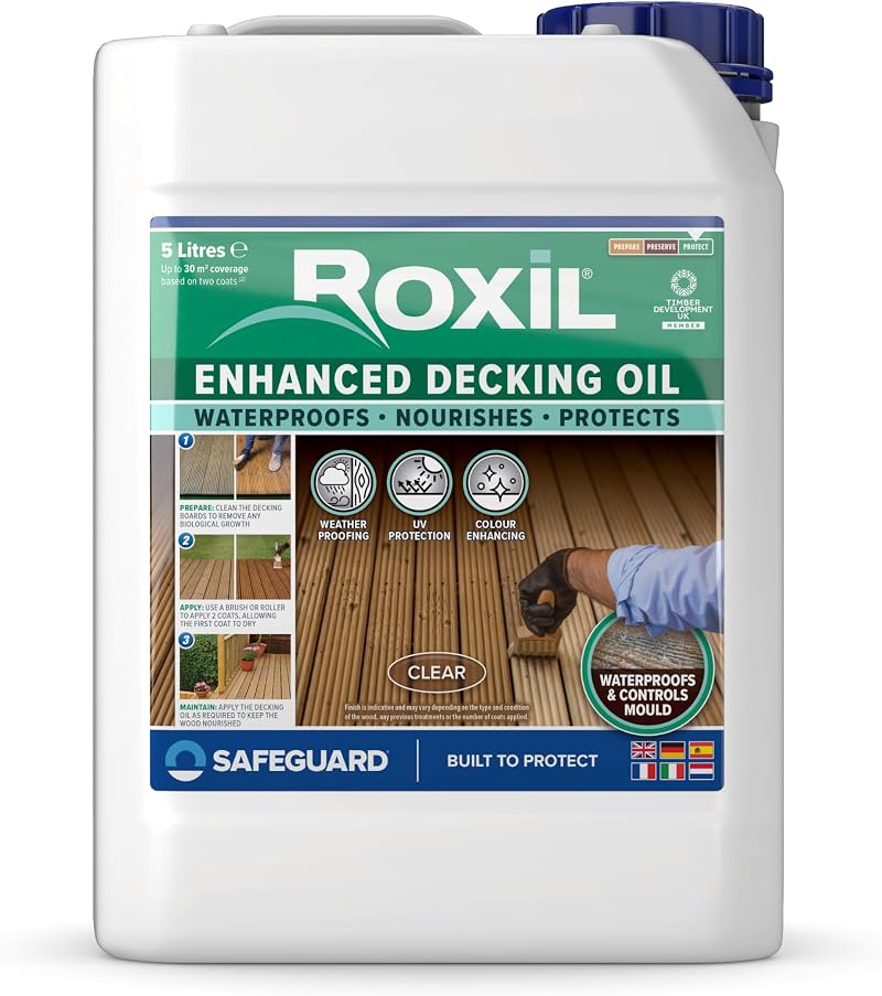 Roxil Decking Oil 5L Clear - Enhanced Weatherproof UV Protection