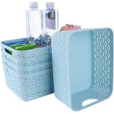 STARVAST 5 Pack Plastic Storage Baskets, Portable Blue Fish Scale Pattern Hollow Desktop Storage Bin Box with Handle for Kitchen, Bathroom, Kids Room or Nursery Storage &ndash; 9.4 x 7.1 x 4.1 inches