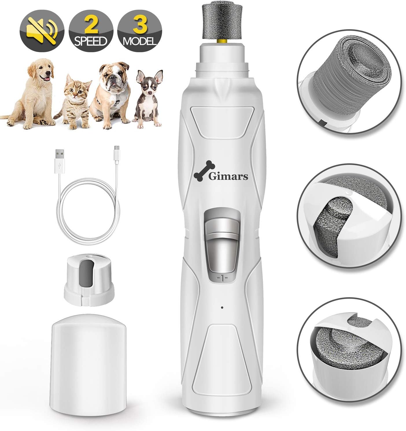 Gimars Upgrade Super Powerful 8000rpm Quiet 50db Painless Dog Nail Grinder Trimmer, Electric Rechargeable 2 Speed Pet Paws Nail Trimmer Grooming Smoothing for Small/Medium/Large Dogs Cats