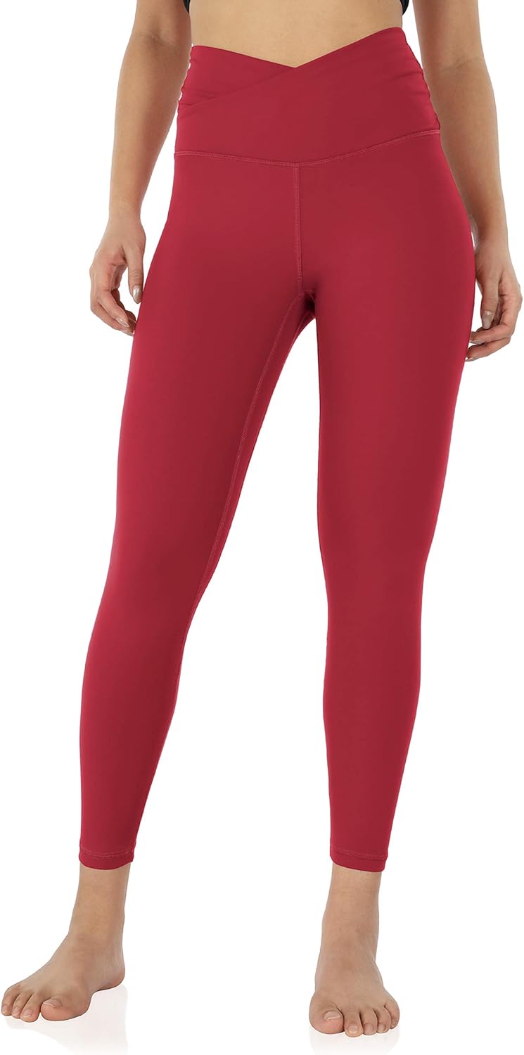 ODODOS Women's Cross Waist Yoga Capris with Inner Pocket, 7/8 Sports Workout Running Leggings -Inseam 21" / 25": Clothing