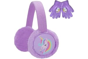 ACTLATI Kids Knit Unicorn Earmuffs and Gloves Set Girls Plush Ear Muffs Winter Outdoor Ear Warmers and Mittens Set