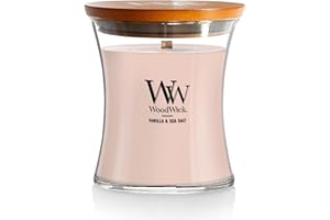 WoodWick Medium Hourglass Candle Vanilla Sea Salt Scented Premium Soy-Blend Wax Pluswick Innovation Wood Wick Ideal for Gifting or Home Decor