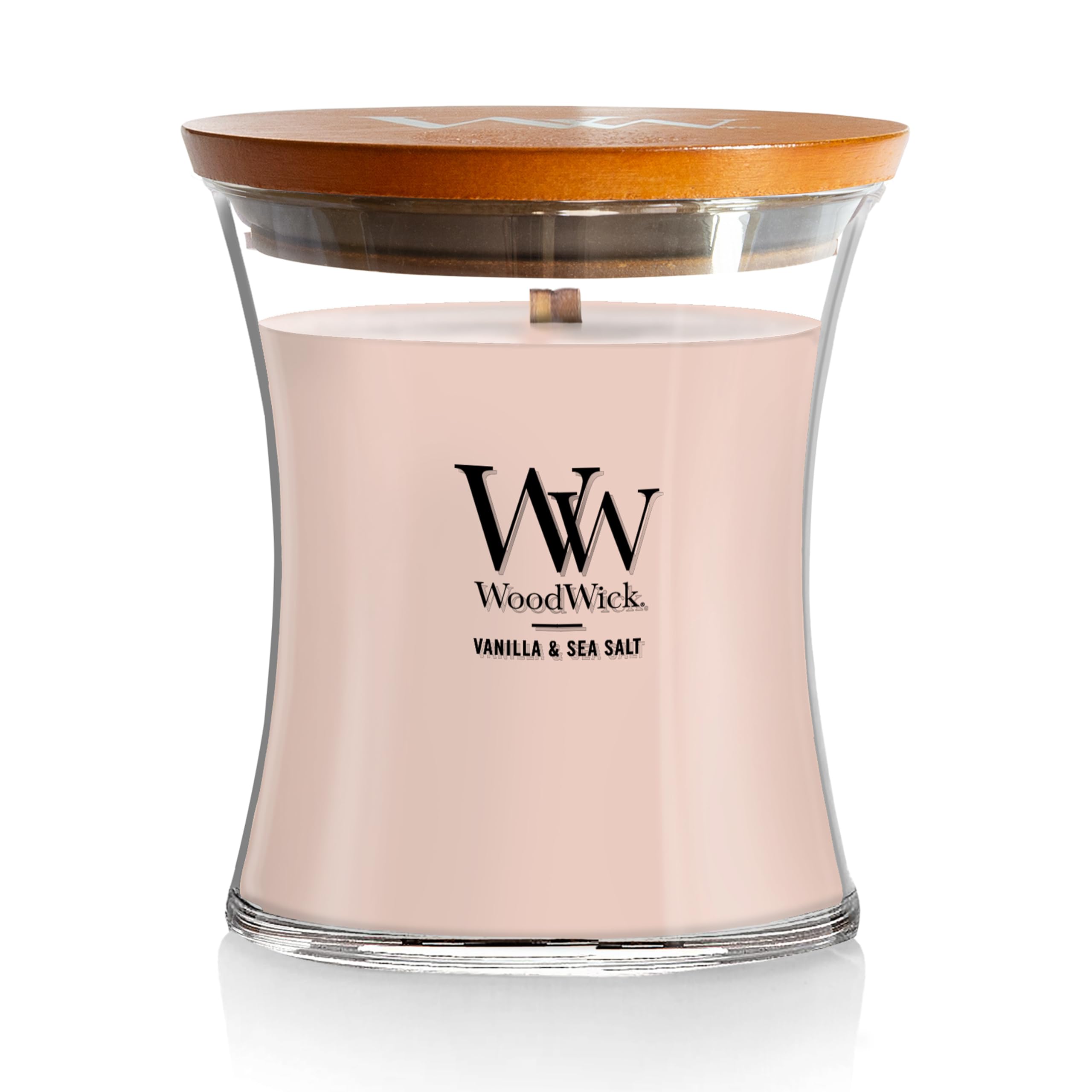 WoodWick Medium Hourglass Scented Candle | Vanilla & Sea Salt | with Crackling Wick | Burn Time: Up to 60 Hours