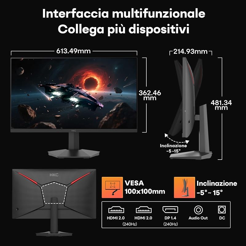 Monitor Gaming 27 Pollici, Fast IPS FHD 240Hz, HDR400