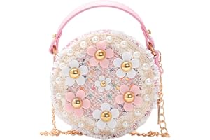 Forwe Little Girls Toddler Crossbody Purse with Pearl Flowers Mini Cute Princess Handbags Shoulder Chain Bag