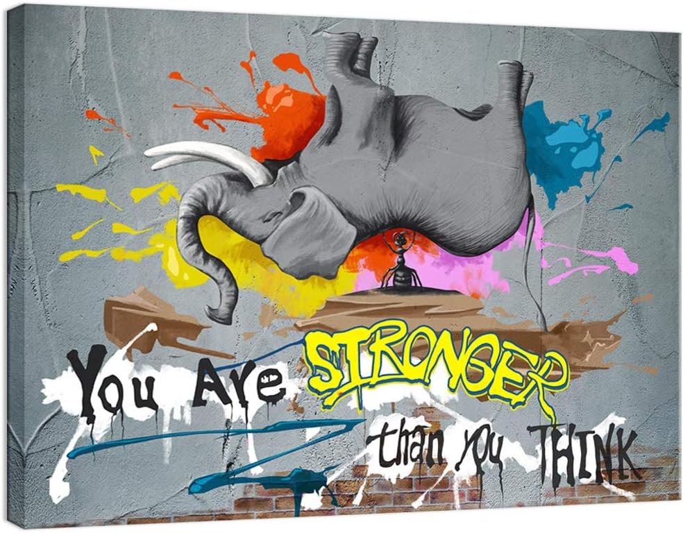 Visual Art Decor Inspirational Quote Little Ant Lifts The Huge Elephant You are Stronger Than You Think Canvas Prints Poster Ready to Hang Creative Success Graffiti Home Office Decoration