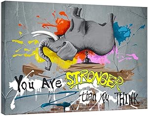 Visual Art Decor Inspirational Quote Little Ant Lifts The Huge Elephant You are Stronger Than You Think Canvas Prints Poster Ready to Hang Creative Success Graffiti Home Office Decoration