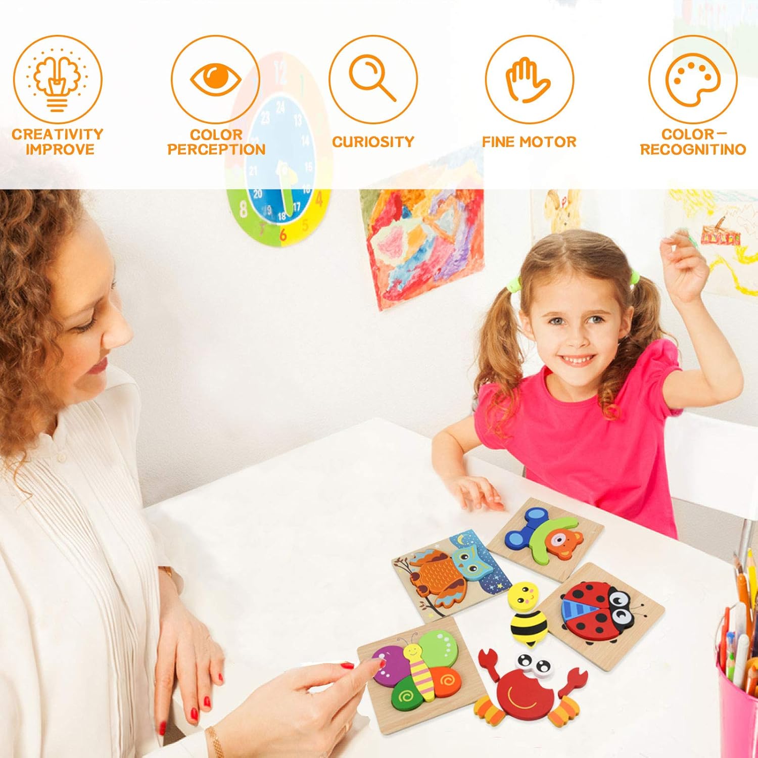 Wooden Puzzles for Toddlers, WOOD CITY Animal Jigsaw Puzzles for Kids 1 2 3 Years Old, Educational Montessori Toys for Boys and Girls (6pack): Toys & Games