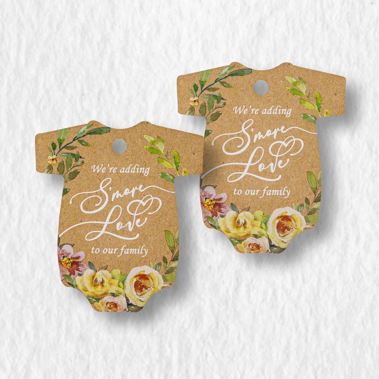 Summer-Ray 50pcs Baby Onesie Baby Shower Favour Thank You Tags We're Adding S'More Love to Our Family Tags (Brown Kraft)