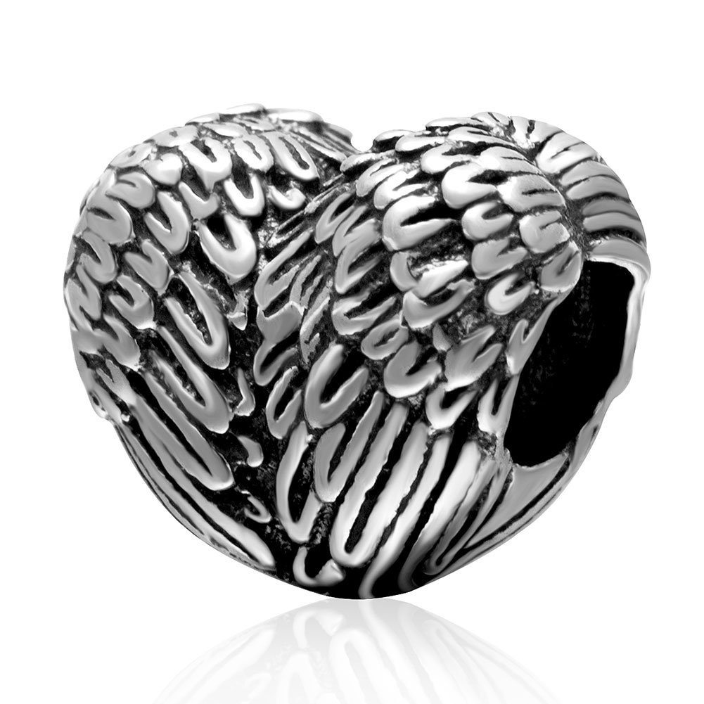 925 Sterling Silver Wing Charm Feather Charm Heart Charm Angel Charm for Pandora Charm Bracelet