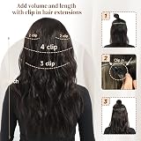 Fine Plus Hair Extensions Clip in 4Pcs Dark Brown 20In Long Wavy Full Head view 7