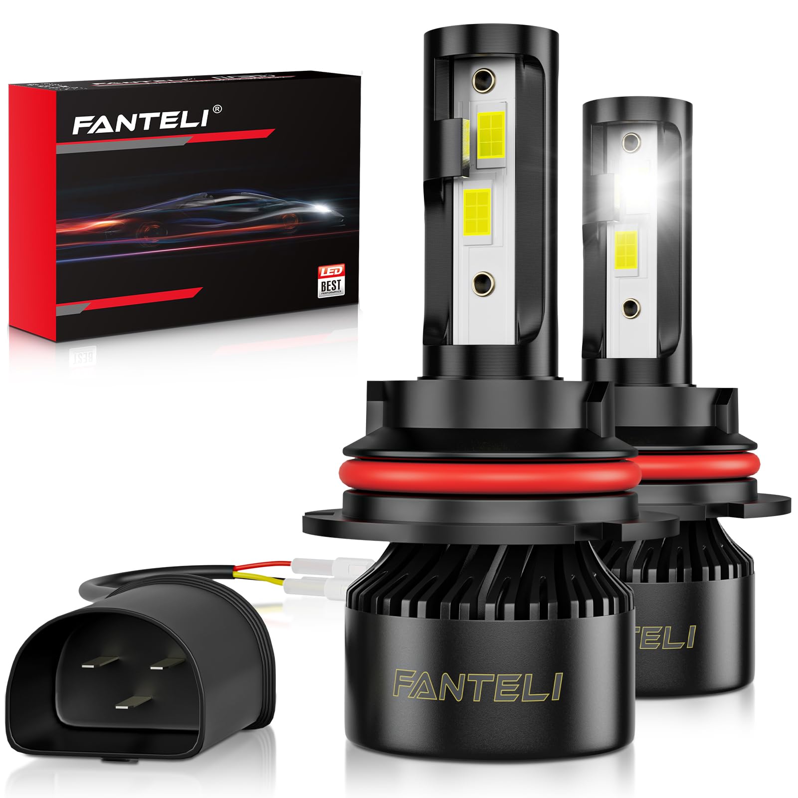 Photo 1 of FANTELI 9007 LED Bulbs, 34000LM 800% Brighter, Backup HB5 Bulb, Plug & Play 6000K Cool White Interior Light, IP68 Waterproof Replacement, Pack of 2, License Plate Lights
