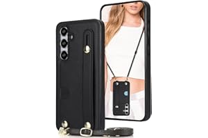 CCSmall for Samsung Galaxy S24 Case with Stand for Women, Crossbody Lanyard & Wristlet Strap Case Phone Cover for Samsung Galaxy S24 KB Black