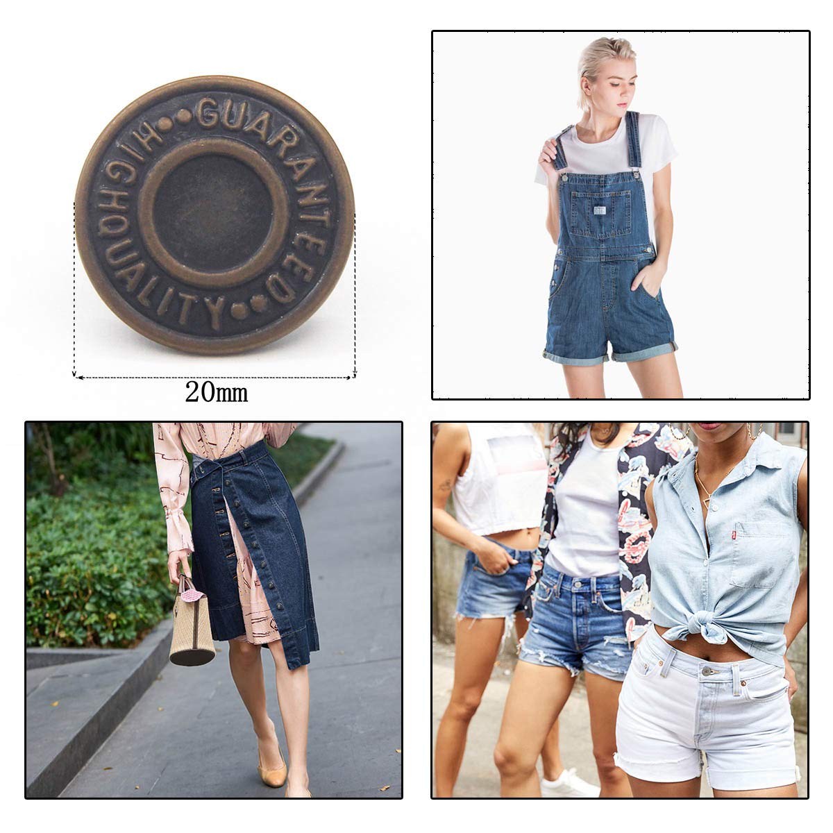 Enosea 20mm Replacement Jean Buttons 12 Sets Combo Copper Tack Buttons