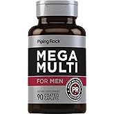 Piping Rock Men's Multivitamin | 90 Caplets | Mega Vitamin and Mineral Complex | Daily Support Supplement | with Vitamin C, D, Magnesium, Zinc | Non-GMO, Gluten Free